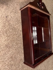 Vintage Wood Glass Door Wall Hanging Display Curio Cabinet 21×13.5 X4 Mirror