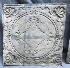 One Decorative Salvaged 18″ SQ. Shabby Diamond Ceiling Tin Panel Old 1769-23B