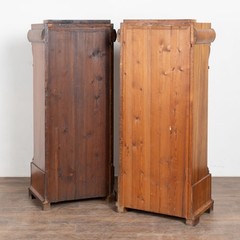 Pair 19th C. Danish Biedermeier Mahogany Column Cabinets with Bowfront Doors