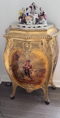 Gilt & Vernis Martin – Marble Top Bombay French Design Commode 41” X 27” X 17”