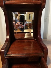 Antique 10”x24” Wooden Shaving Stand, Beveled Mirrors, 2 Shelves w/Drawer