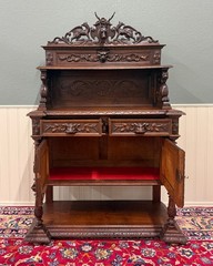 Antique French Renaissance Revival Hunt Buffet Server Sideboard Dark Oak 19C