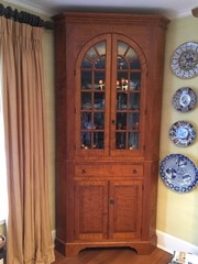 Tiger maple antique reproduction corner cupboard, custom made