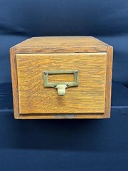 WAGEMAKER OAK WOOD FILE RECIPE LIBRARY CATALOG CABINET INDEX CARD BOX CIRCA 1910