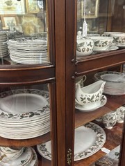 Antique Paine Furniture Elegant China Display Cabinet With Brass Accents