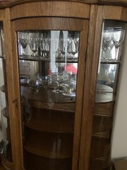 Antique Tiger Oak Curved Glass Front And Sides China Curio Cabinet Original Key