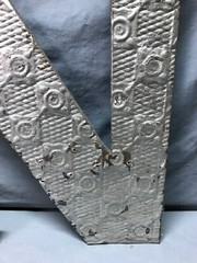 Decorative Salvage Large Tin Ceiling 24″ Silver Metal VTG Letter N Old 205-25B