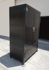 Vintage Asian Baker Furniture Black Lacquer Entertainment Storage Cabinet Armoir