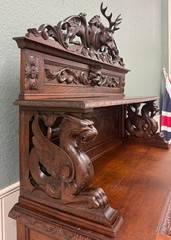 Antique French Renaissance Revival Hunt Buffet Server Sideboard Dark Oak 19C