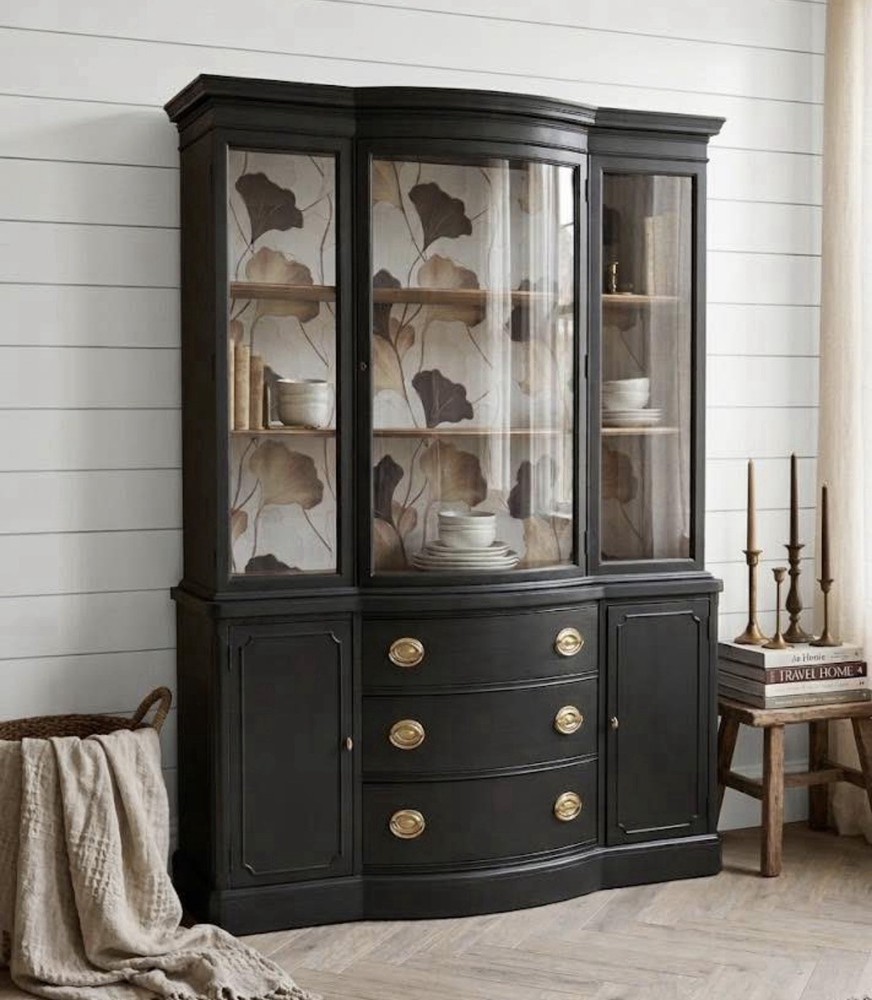 Newly Refinished Antique Vintage china cabinet with glass doors