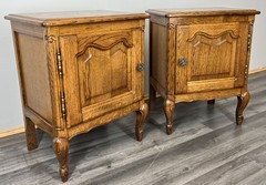 French Vintage Oak Bedside Tables Pair Cupboards Cabinets Louis XVI LOT 3956