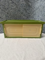Vintage 60s 70s Green Fleur De Lis Plastic Sliding Door Medicine Storage Cabinet
