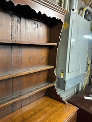 antique Georgian chippendale oak pewter cupboard cabinet 2pc fluted