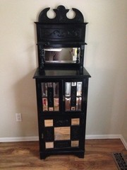 Victorian-Style Black Antique Cabinet with Beveled Mirrors