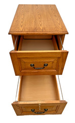 Vintage Tiger Oak File Cabinet Two Drawers one locks Paneled Sides Legal SIze 1A