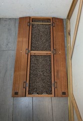 Vintage Rustic Solid Wood Skinny Display Curio Cabinet Memo Cork Board & Doors