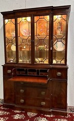 American Flame Mahogany Dropfront Bookcase China Cabinet Secretary Circa 1920