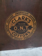 Antique Clarks ONT 5 Drawer Spool Cabinet Wood Glass Front Sewing Display Chest