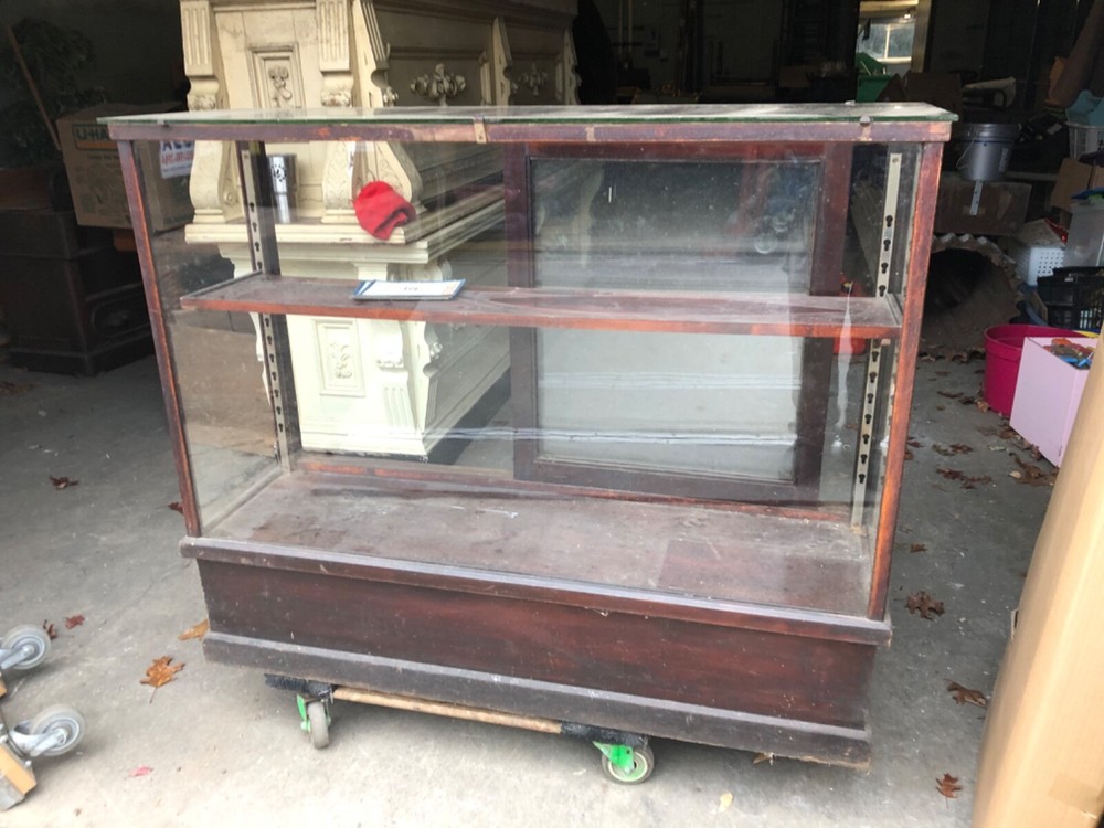c1920 glass store cabinet Gardner Co. Springfield MA 52” x 42.5” h x 16”
