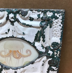 VTG Shabby 11″ Sq. Photo 4×6 Oval Tin Ceiling Shabby Picture Frame Old 626-26B