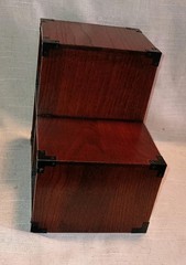 Vintage Lacquerware Oak 3 Drawer Lotus Flower Wooden Card/Jewelry File Cabinet