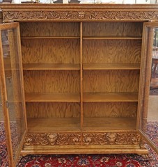 Late 19th Century Figural Carved Tiger Oak China Cabinet By AJ Johnson Chicago
