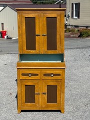 Antique paint decorated Folk Art cupboard cabinet grained Childs size 1900