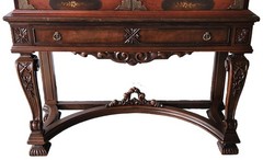 Cabinet on Stand, Chinoiserie, Japanned, Console Base China, Asian, Walnut,66″t