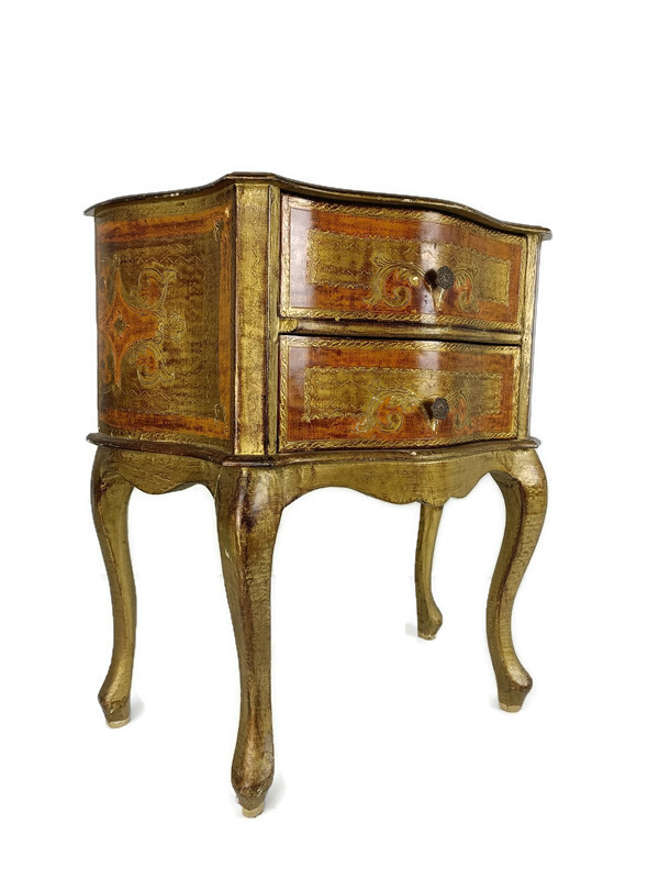 Florentine Nightstand End Table Hall Cabinet Chest of Drawers Gold Gilded Mid Ce