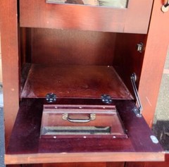 Beautiful Vintage Solid Wood Cabinet – Veneer Finish – Beveled Glass Doors – VGC