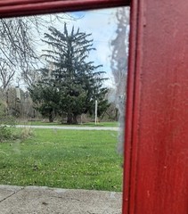 Antique Red Painted Oak 3 Drawer Country Hardware Store Display Cabinet, Mirror