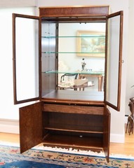 Vintage Italian Regency Burlwood Lighted Display Cabinet