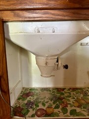 antique oak hoosier cabinet 69″ x 41.5″ with many accessories
