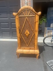 Vintage Coastal Rattan Arched Cabinet