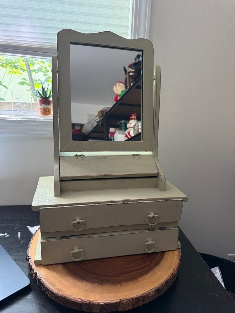 Vanity Tilt Mirror Tabletop Wood Cabinet VINTAGE Jewelry Mirror Shave
