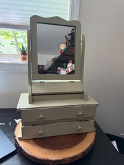Vanity Tilt Mirror Tabletop Wood Cabinet VINTAGE Jewelry Mirror Shave