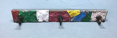 VTG Decorative Shabby Patchwork 23″ Tin Ceiling Metal 3 Hook Rack Old 180-25B