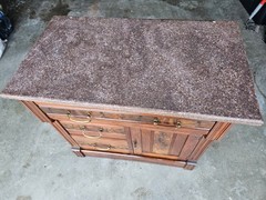 Antique Cabinet With Beautiful Inlay Lovely Marble Top & Original Hardware