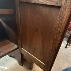 Antique Wooden Cabinet Two Slab Doors Knob Handles Internal Shelf Stained Brown