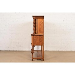 Antique English Jacobean Carved Oak Bar Cabinet, Circa 1920s