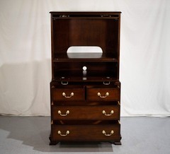 Vintage Chippendale Style Flip Top Media or Storage Unit with Faux Drawers