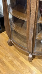 Antique Tiger Wood Curved Glass Curio Display Cabinet 60”H x 36”W x 15”D