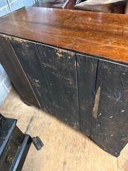 antique Georgian chippendale oak pewter cupboard cabinet 2pc fluted