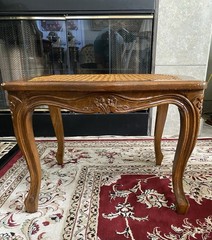 Antique Luise XV Style Walnut Rococo Carved Wooden Bench/Coffee Table W/Cane Top