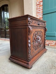 Antique French Wine Cabinet Sideboard Renaissance Revival Carved Oak c1890