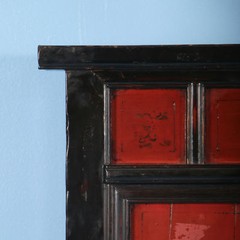 Antique 19th Century Chinese Red Lacquered Cabinet With Flowers