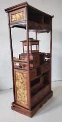 Antique 19th C. Japanese Parquetry Wood ‘Shadona’ Etagere Display Shelf Drawers