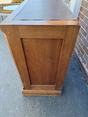 Vintage Burl Walnut Wood Small Side Cabinet Drawer Leather Top – Brass Hardware
