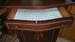 Antique Sheet Music Cabinet w Drawer INLAID WOOD Cabriole Legs BEVELED Mirror!