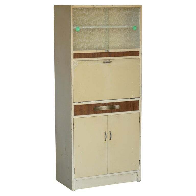 Cool Retro Original 1950’s English Kitchen Habberdashery Larda Cupboard Cabinet
